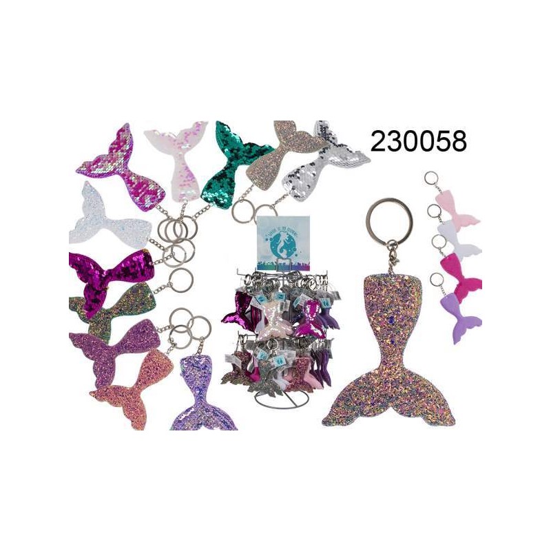 Portachiavi con paillettes glitter, Sirena, 12 colori ass., 72 pz. per display,