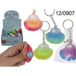 Portachiavi in metallo Squeeze-Conchiglia con perla, ca 5 cm, 4 colori ass., 24 pz per display,
