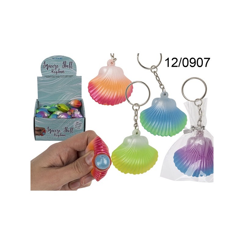 Portachiavi in metallo Squeeze-Conchiglia con perla, ca 5 cm, 4 colori ass., 24 pz per display,