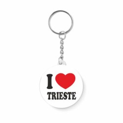 Portachiavi turistico i love Trieste in plastica e metallo d. 44 mm