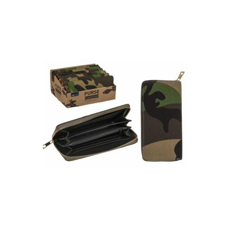 Portamonete con cerniera a lampo,Camouflage, verde/marrone, militare  ca. 19 x 10 cm, 65% cotone & 35 % poliestere,