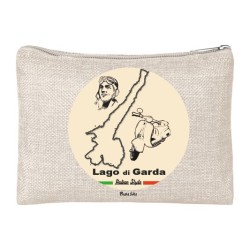 Pouchette astuccio con zip in poliestere con stampa lago di garda m.21x15 cm