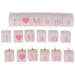 regalo per la Mamma Insieme di candele con scritta, I love Mama, ca. 3 x 3 cm, set da 6 in box di plastica