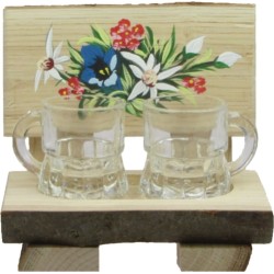 Servizio grappa panca con 2 bicchieri e decoro cm 12,5x8x12