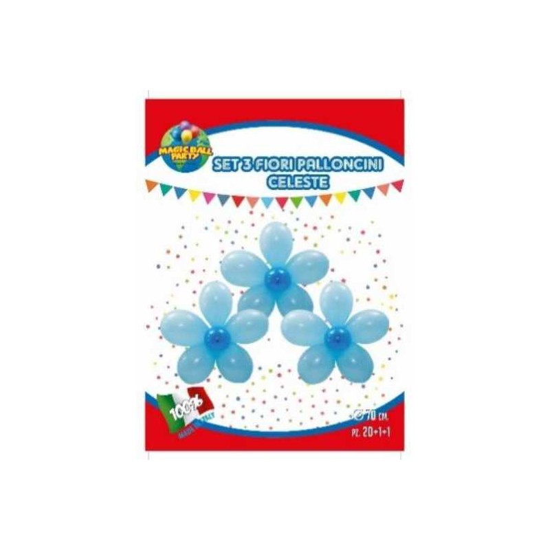 Set 3 fiori da costruire con i palloncini  azzurri magic ball party