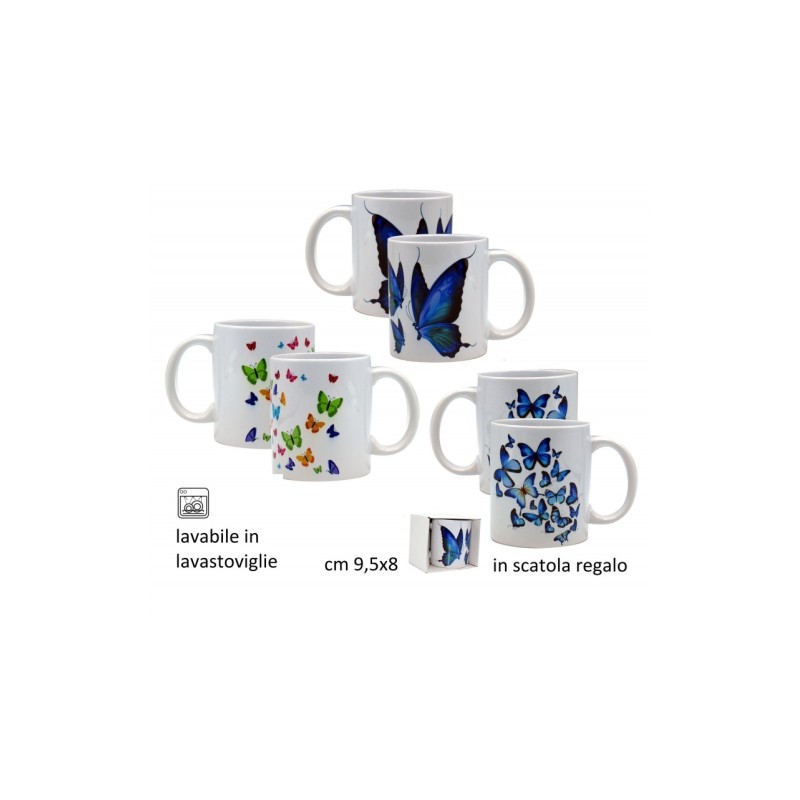 tazza mug con farfalle con scatola cm8x10