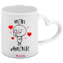 Tazza mug in ceramica manico a cuore 8x10 con stampa san valentino mon amour