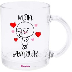 Tazza mug in vetro 8x10 con stampa san valentino mon amour