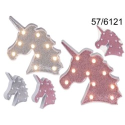 Testa di Unicorno in plastica, Glitter, con 10 LED, ca. 25 cm, 2 colori ass., per 2 pile mignon (AA), EAN 4029811423507