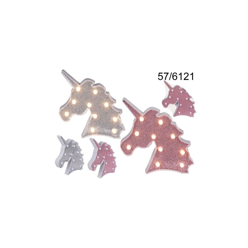 Testa di Unicorno in plastica, Glitter, con 10 LED, ca. 25 cm, 2 colori ass., per 2 pile mignon (AA), EAN 4029811423507