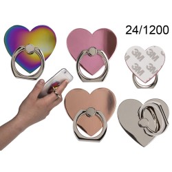 Anello portacellulare in metallo, Heart, da incollare, ca. 4 cm, 4 colori ass., in confezione da appendere