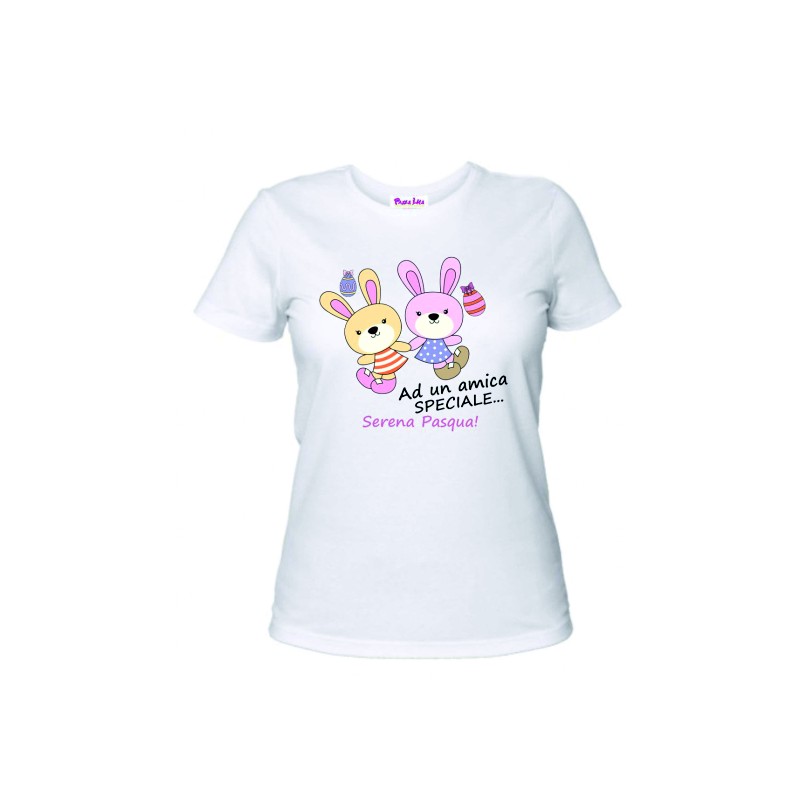 T-shirt bianca in poliestere con stampa buona pasqua collega