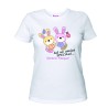 T-shirt bianca in poliestere con stampa buona pasqua collega