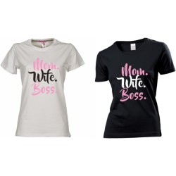 T-shirt con stampa mom wife...