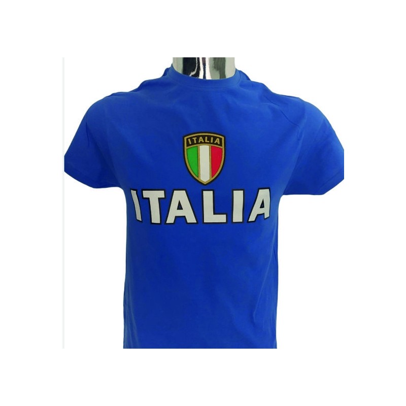 T-shirt in cotone con stampa scudetto italia in cotone taglie da adulto e bambino