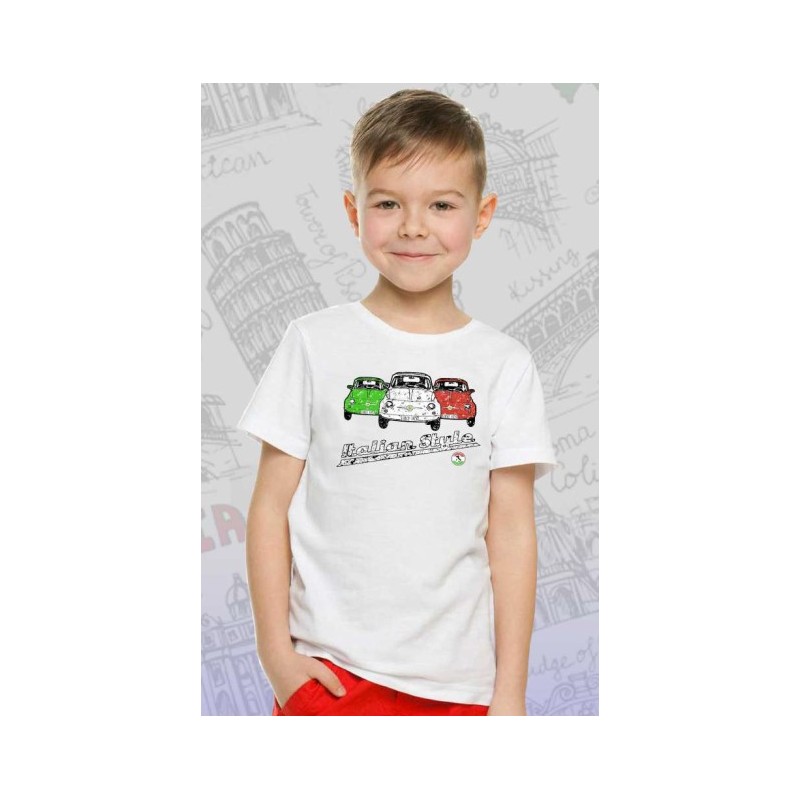 T-Shirt magliette adulto e bambino Italia style con 3 auto in  cotone