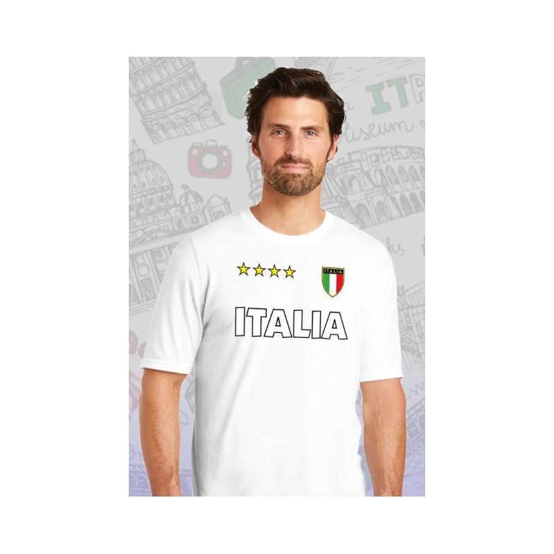 T-shirt scudetto italia con 4 stelle in cotone