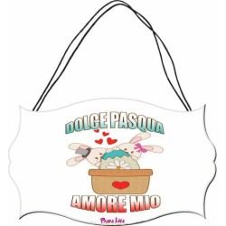 Targhetta in legno pazza idea cm 18x8 con frase dolce pasqua amore mio