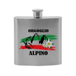 Fiaschetta grande in metallo CON STAMPA ORGOGLIO ALPINO 220 ML  argento