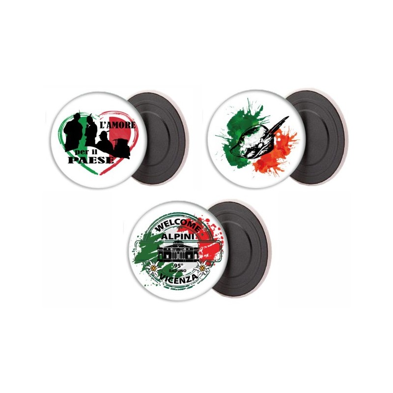 KIT 12 MAGNETI ROTONDI 56 MM CON STAMPA ALPINI