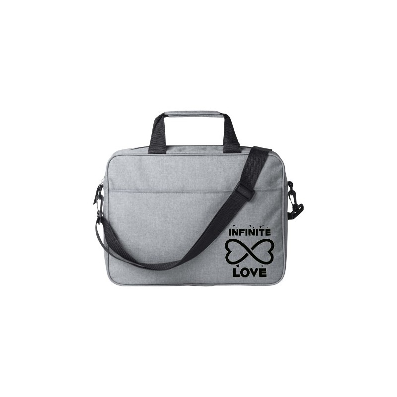 Borsa porta documenti e pc elegante con zip grigia e stampa infinity love