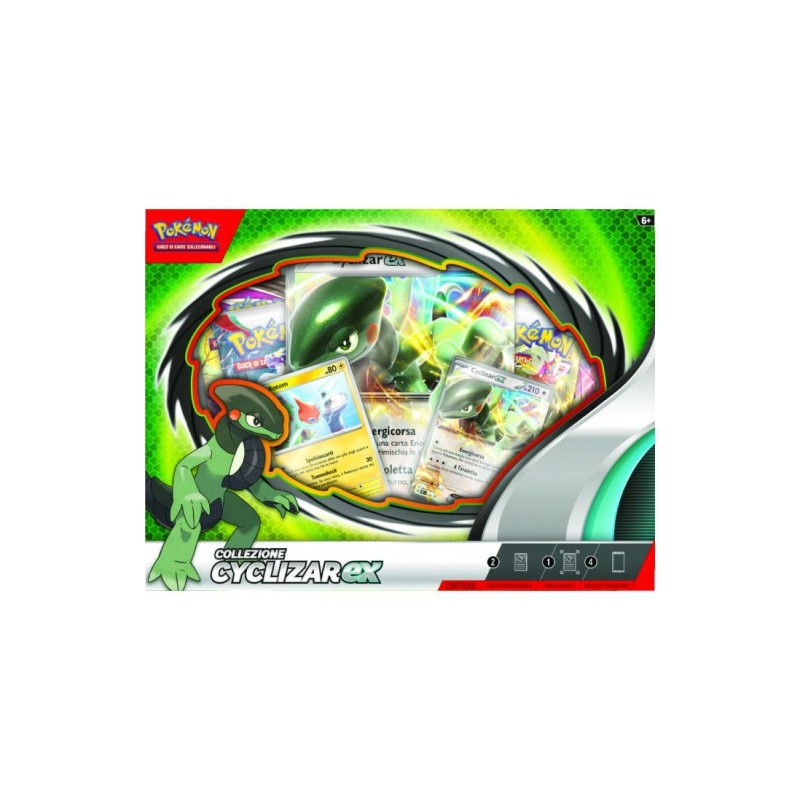 Collezione Cyclizar-ex del GCC Pokémon contiene: - 4 buste dell'espansione del GCC di Pokémon - 1 carta olografica di Rotom - 1