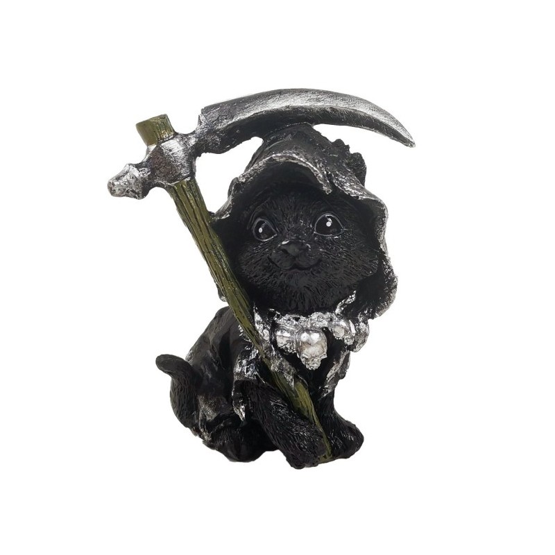 Gattino nero Fantasy con falce h 10 cm.
