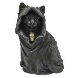 Gatto nero resina con mantello + teschio cm. 9×8,5 h