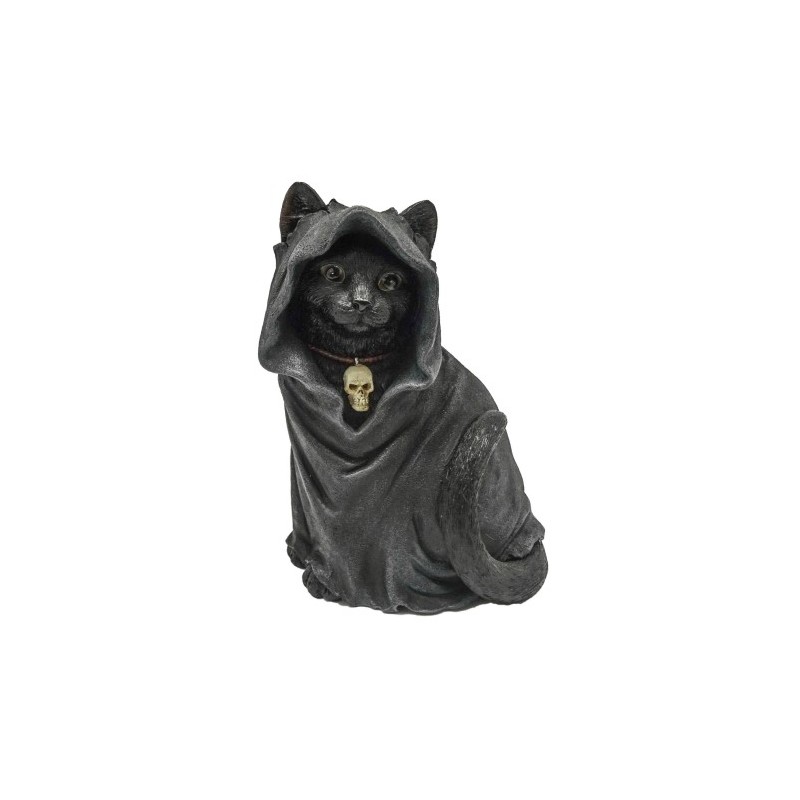 Gatto nero resina con mantello + teschio cm. 9×8,5 h