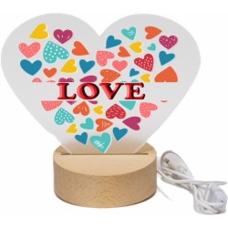 Lamppada in plexiglas cuore 19x14,4 cm con stampa cuore love su base in legno conled bianchi
