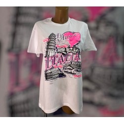 T-shirt donna in cotone con stampa amore Italia