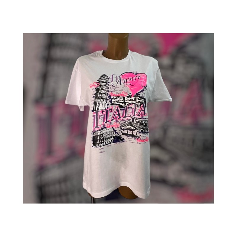 T-shirt donna in cotone con stampa amore Italia