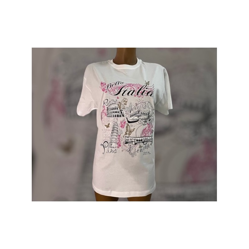 T-shirt donna in cotone con stampa bella Italia