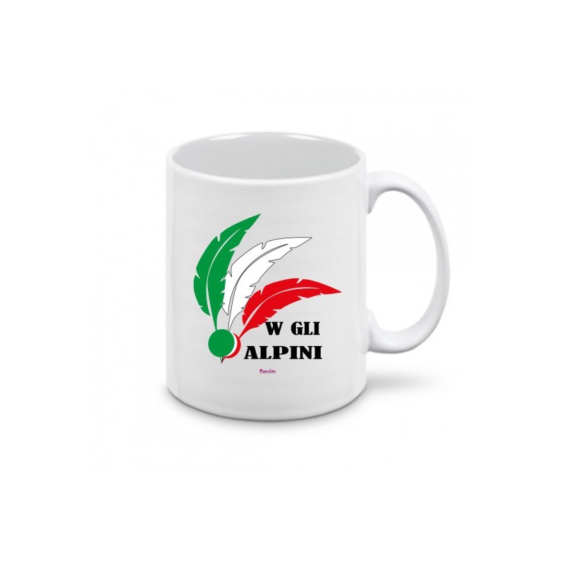 Tazza in ceramica 8x10 con stampa W gli alpini con penne tricolore