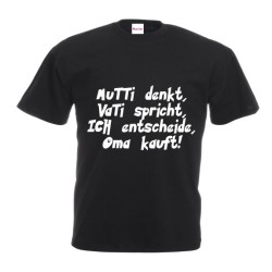 T-shirt in cotone bimbo con stampa in tedesco MUTTI DENKT, VATI SPRICHT, ICH ENTSCHEIDE, OMA KAUFT!