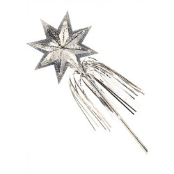 Bacchetta magica da fata, puntale a forma di stella color argento, accessorio adatto per travestimenti da fatina.