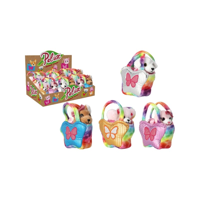 CANE/GATTO PELUX IN BORS 9CM 4ASS 12PZ D/B