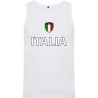 Canotta bianca con stampa Italia scudetto taglio semiaderente, rifinita in singley jersey nello scollo e giromaniche. Cuciture 
