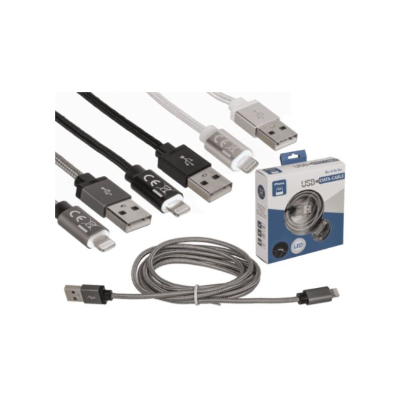 Cavo ricaricatore USB per iPhone, ca. 2 m, 3 colori ass., in confezione regalo