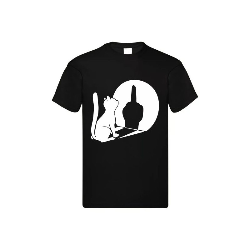 T-SHIRT IN COTONE ADULTO NERA CON STAMPA GATTO DITO MEDIO