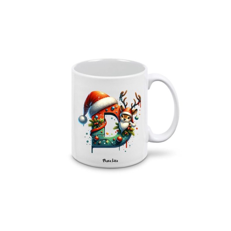 tazza mug natalizia con  iniziale D cm 10x8 in ceramica con scatola