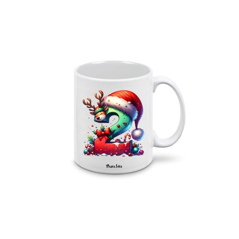 tazza mug natalizia con numero 2 cm 10x8 in ceramica con scatola