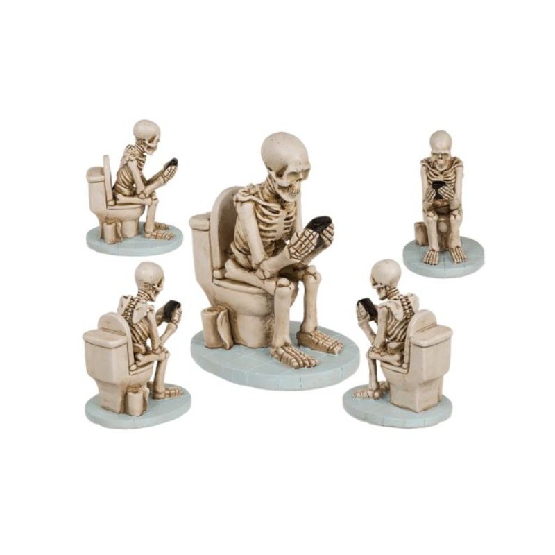 Scheletro su gabinetto, circa 13 x 10 cm in poliresina
