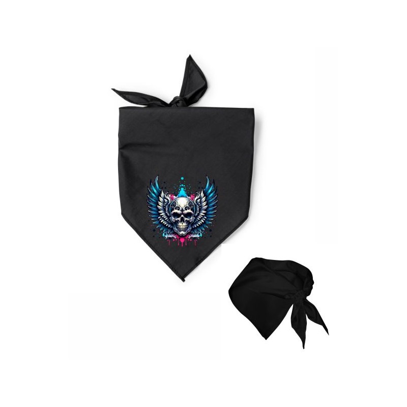 Bandana con stampa teschio con ali