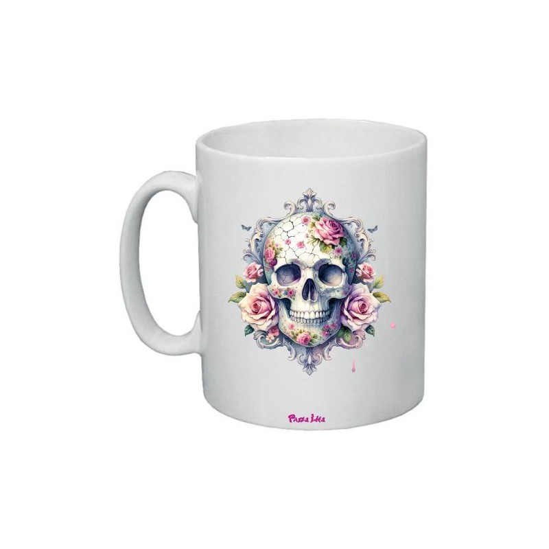 Tazza in ceramica con stampa teschio rose  cm 10x8