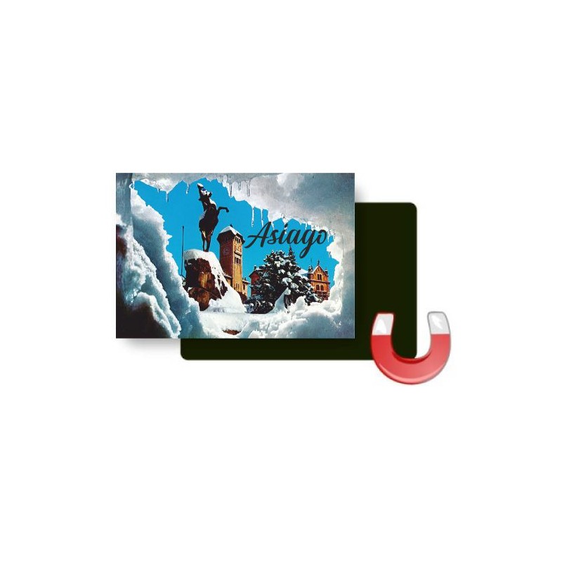 Magnete in metallo con stampa Asiago neve  rettangolo 80x50