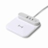 Base di ricarica wireless con luce LED, realizzata in abs riciclato. Carica rapida da 15W. Due uscite type-c e una USB. Cavo ty