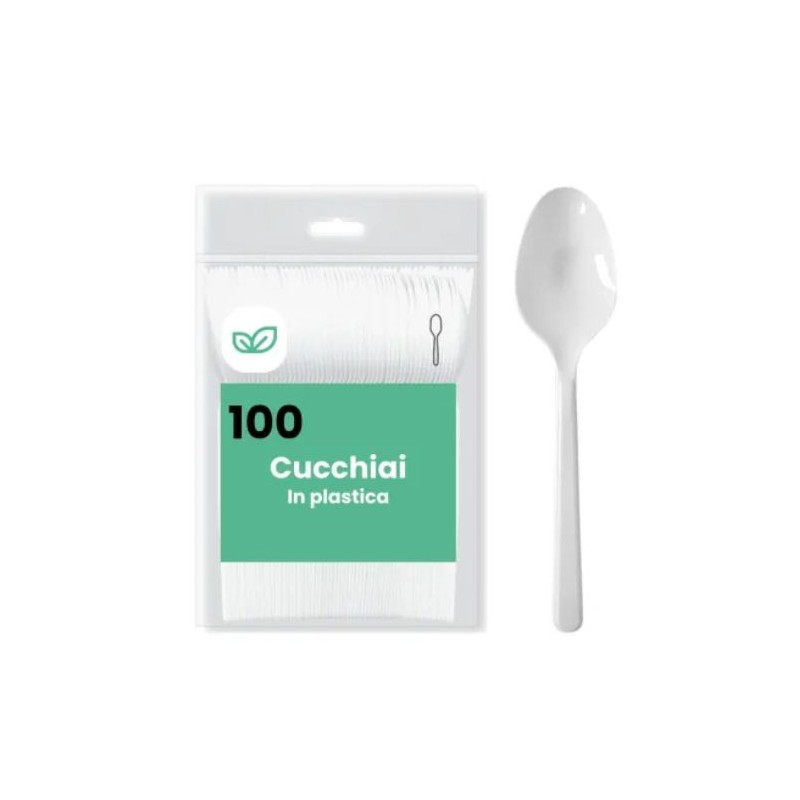 100 cucchiai monouso in plastica 15,5 cm, bianchi, utili per caffe' , gelato, dessert
