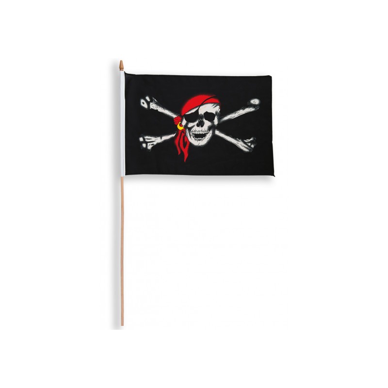 Bandiera pirata teschio cm.30x45 circa con asta h.cm.60
