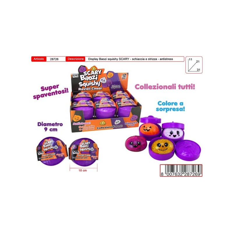 ANTISTRESS SPAVENTOSO HALLOWEEN 9CM  BAOZI SCARY Disp 12pz